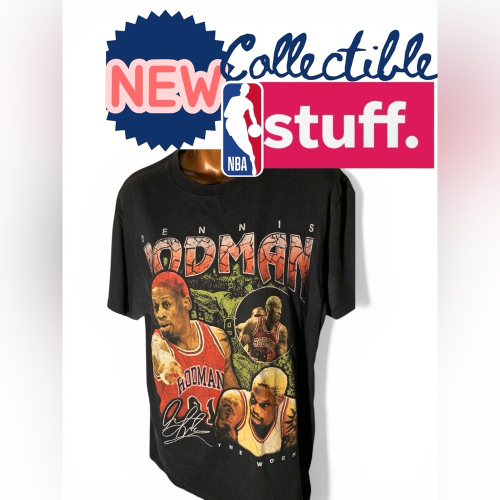 Black Dennis Rodman Graphic Short Sleeve Tee by NBA Collectible (10222)